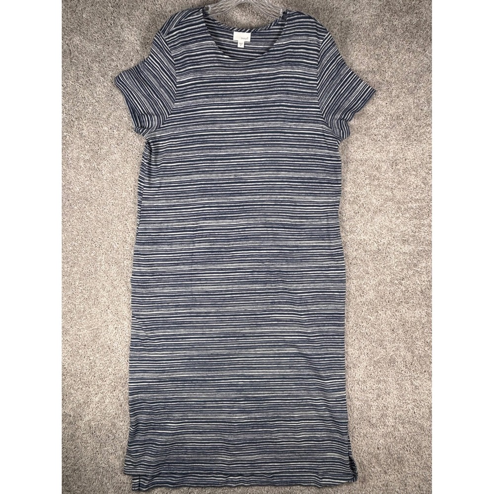 Pure Jill Womens XL Blue White Striped Cotton Modal Short Sleeve Midi Dress